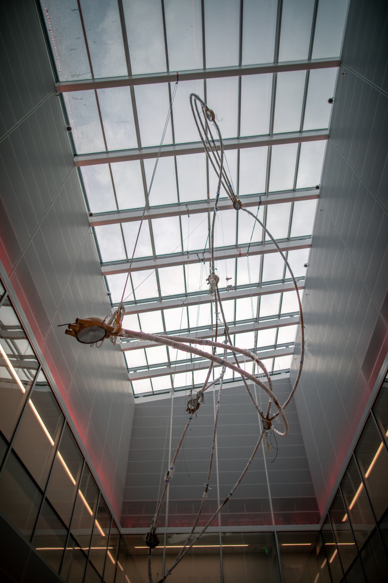 Sweeping wrapped tube arcs being positioned below the terminal skylight