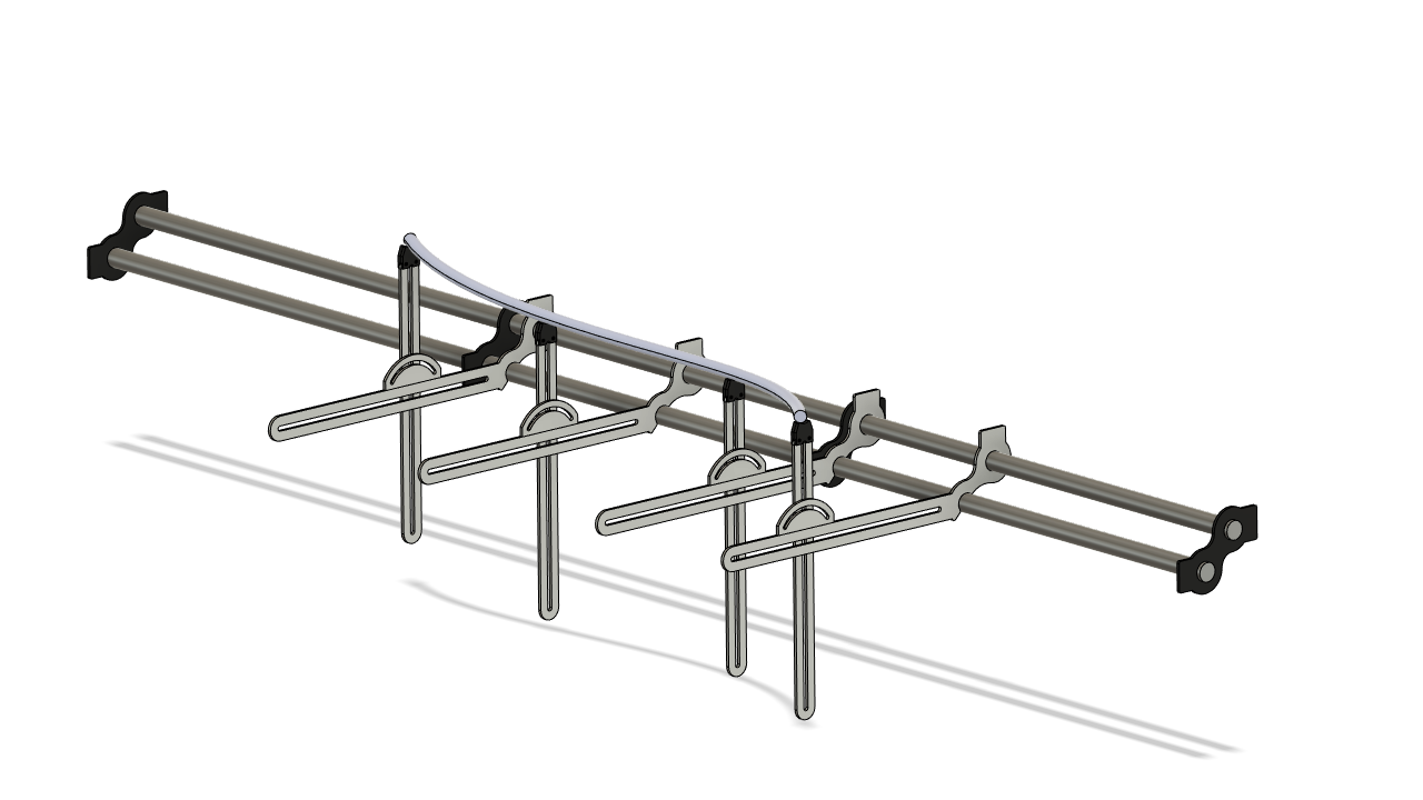 CAD model of the custom gauging fixture used to verify fabricated tube geometry